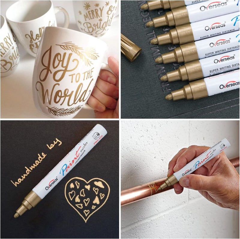 Lesun Gold Paint Pens, 12 Pack Waterproof Oil-Based Paint Pen Set - Quick Dry, Permanent Markers for Rock, Stone, Ceramic, Wood, Fabric, Plastic, Canvas, Glass, Mugs, Tires - Image 3